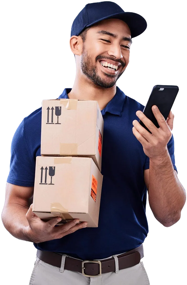 phone-studio-box-laughing-delivery-man-reading-online-shopping-funny-retail-info-commercial-export-sale-supply-chain-package-cellphone-meme-funny-distribution-person-white-background (1) 1